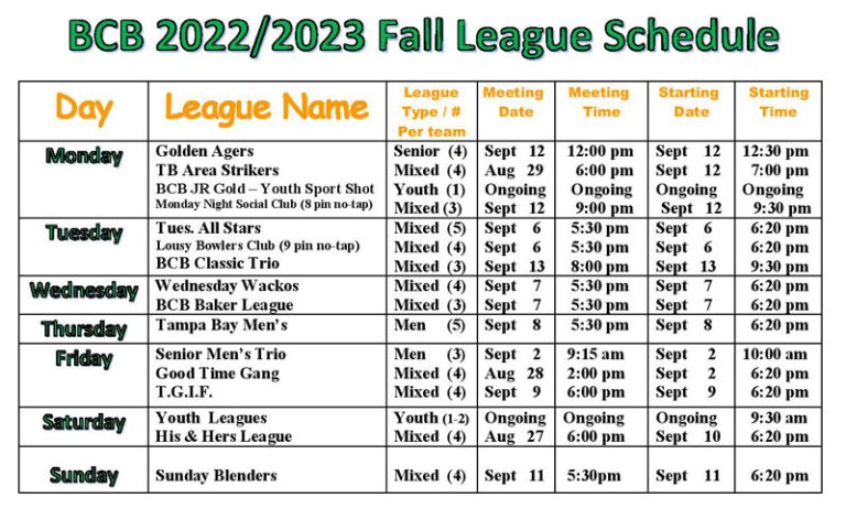 League Schedule - Brandon Crossroads Bowl