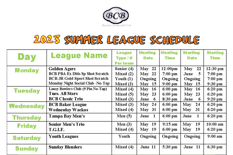 League Schedule Brandon Crossroads Bowl